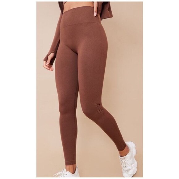 ~NWT PLT~ Seamless High Waist Gym Leggings Dark Brown Sz M Womens Activewear - Picture 2 of 7